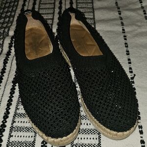 Adrienne Vittadini Black Nicola Sparkling Wedges  rhinestone slip on shoes